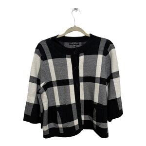 Designers Original Buffalo Plaid Button Cardigan Black White Size Petite Large